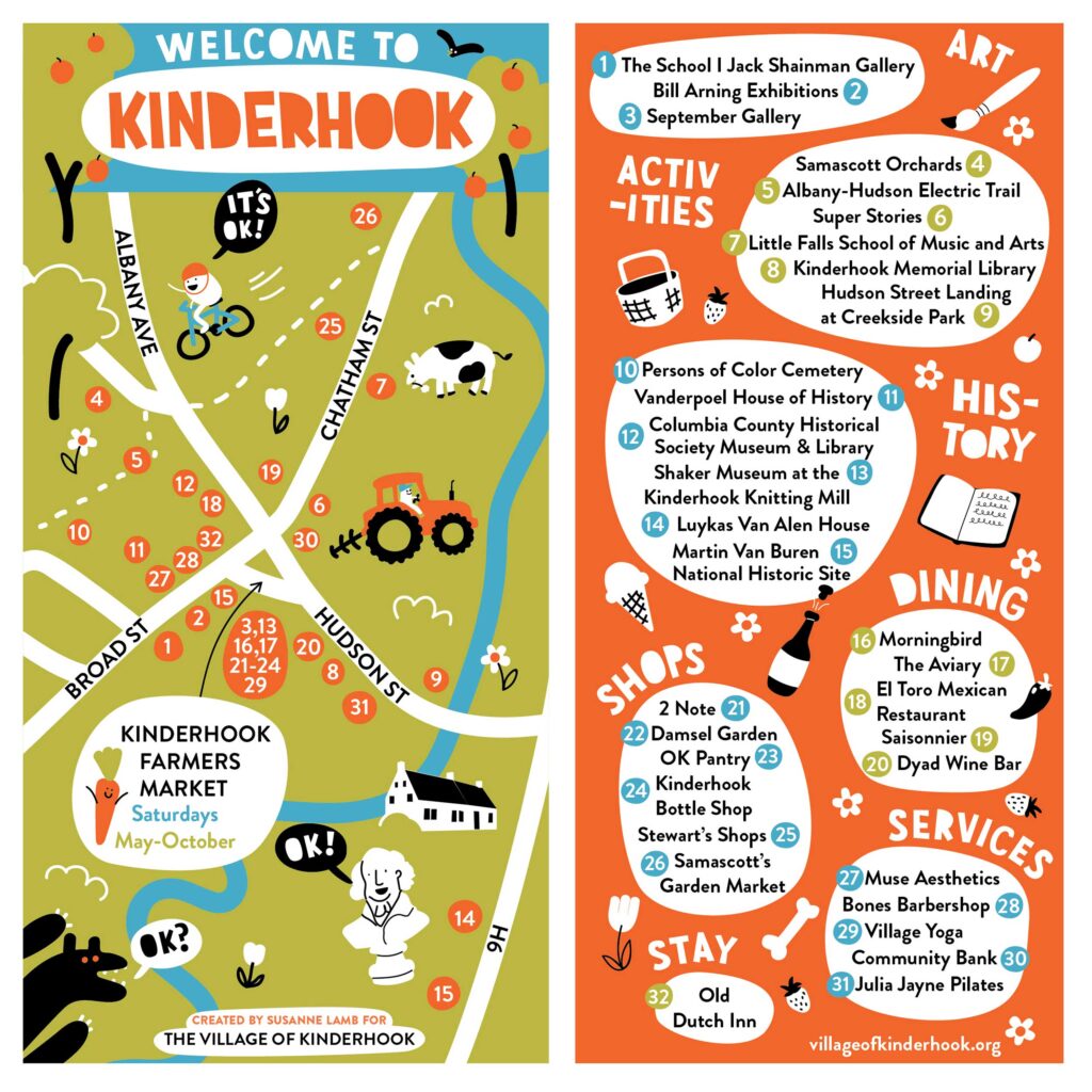 Illustrated map and business directory of Kinderhook Village, New York.